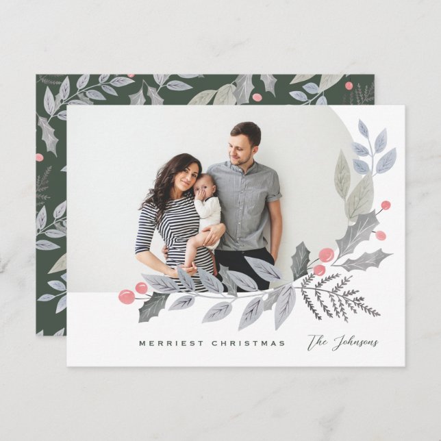 Tarjeta Festiva Arch Holly Berry deja foto de Navidades (Anverso / Reverso)