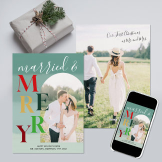 Tarjeta Festiva Arch Married Merry Multicolor 2 Fotos Sr. Mrs.