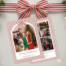 Tarjeta Festiva Arch Photo Christmas Card with Red Stripes & Bow