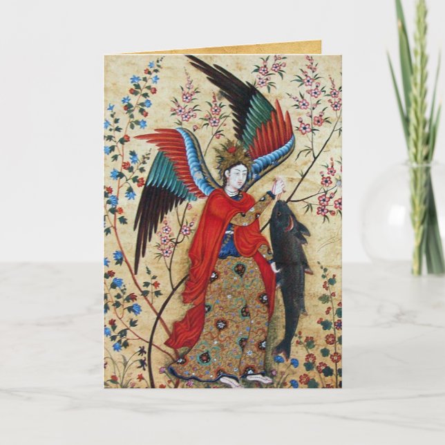 TARJETA FESTIVA ARCHANGEL RAPHAEL Y EL PESCADO (Anverso)