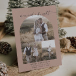 Tarjeta Festiva Arco Boho moderno | Collage de fotos Salmon recién<br><div class="desc">Este moderno collage de fotos de boho arch salmon con recién casados es el saludo perfecto para una pareja recién casada. El diseño bohemiano de color rosa naranja presenta una tipografía industrial única con letras de estilo minimalista. Personalice la parte delantera de la tarjeta con 3 fotos, sus nombres y...</div>