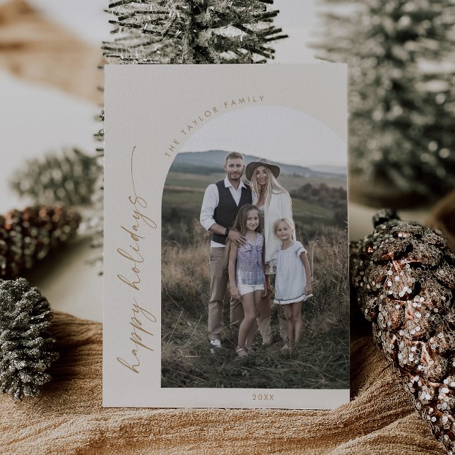 Tarjeta Festiva Arco Boho moderno | Foto crema Felices Fiestas (Subido por el creador)