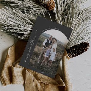 Tarjeta Festiva Arco Boho moderno Gray Merry Christmas Photo