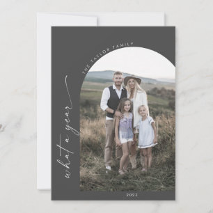 Tarjeta Festiva Arco Boho moderno Gray What A Year Photo