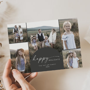 Tarjeta Festiva Arco Boho moderno Gris Multi Photo Family