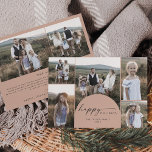 Tarjeta Festiva Arco Boho moderno | Salmon Multi Photo Family News<br><div class="desc">Esta moderna tarjeta de vacaciones de boho arch salmon multi photo family news es el sencillo y perfecto saludo de vacaciones. El diseño bohemiano de color rosa naranja presenta una tipografía industrial única con letras de estilo minimalista. Personalice la parte delantera de la tarjeta con 6 fotos, su apellido y...</div>