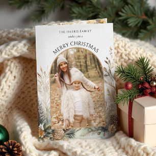 Tarjeta Festiva Arco botánico de pino de invierno en acuarela 1-fo