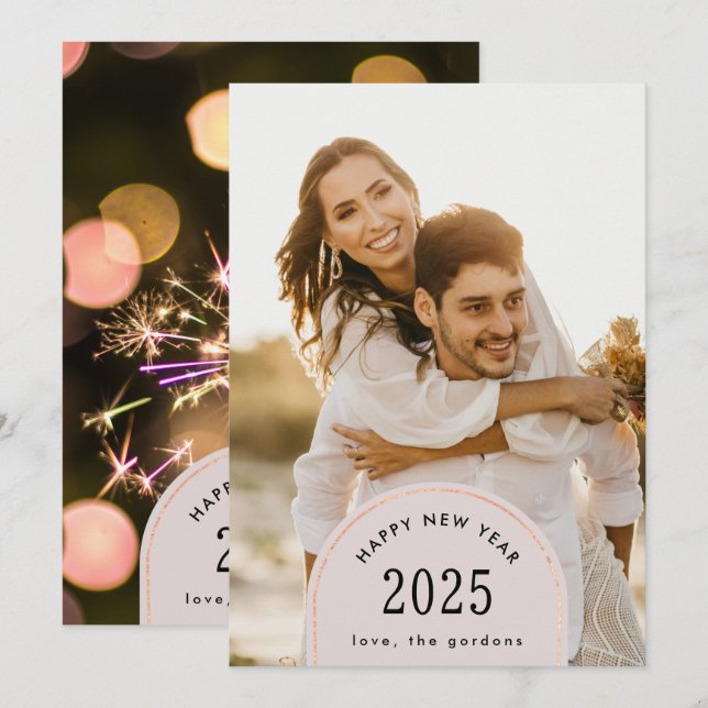 Tarjeta Festiva Arco corporativo moderno de año nuevo con destello (Anverso / Reverso)