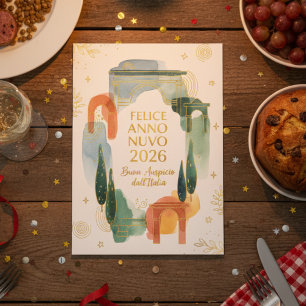 Tarjeta Festiva Arco de Acuarela Italiana Feliz Año Nuevo 2026