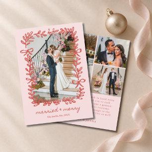Tarjeta Festiva Arco de boda casados y alegres rosa y rojo para 4