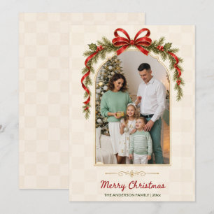 Tarjeta Festiva Arco de Cinta Vintage Foto de Familia Feliz Navida