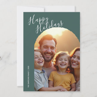 Tarjeta Festiva Arco de Felices Fiestas con Escritura Moderna Verd