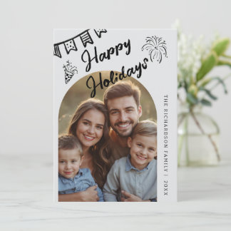 Tarjeta Festiva Arco de Felices Fiestas Modernas Dibujado a Mano F