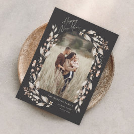 Tarjeta Festiva Arco de flores silvestres boho foto año nuevo