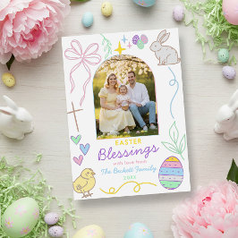 Tarjeta Festiva Arco de Fotos de Pascua Caprichoso Dibujado a Mano