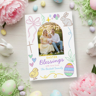 Tarjeta Festiva Arco de Fotos de Pascua Caprichoso Dibujado a Mano
