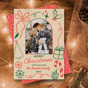 Tarjeta Festiva Arco de fotos navideñas caprichosas dibujadas a ma