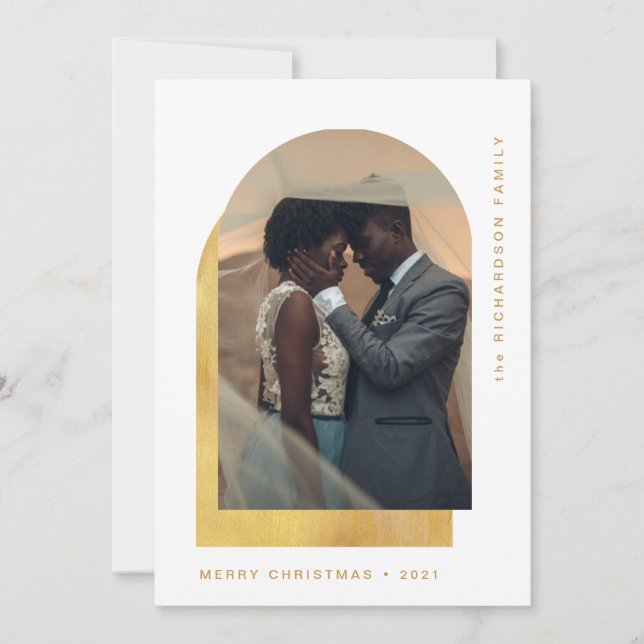 Tarjeta Festiva Arco de Navidades simples | Foto Moderna Dos (Anverso)