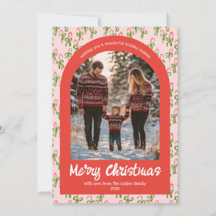 Tarjeta Festiva Arco de Personalizado de Navidades rojos rosados c