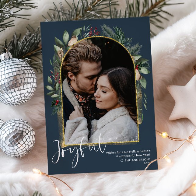 Tarjeta Festiva Arco de Verde con Dorado Elegante para Foto (Subido por el creador)