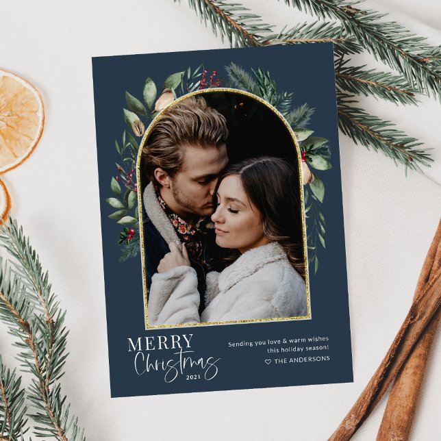 Tarjeta Festiva Arco de Verde con Foto Dorada Moderna y Elegante (Subido por el creador)