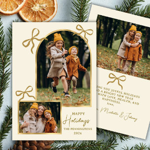 Tarjeta Festiva Arco dorado de Felices Fiestas con 3 fotos Moderno