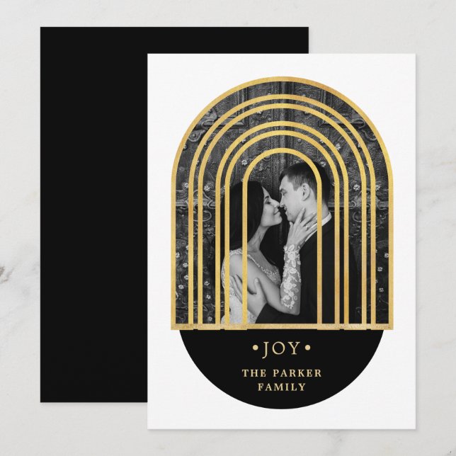 Tarjeta Festiva Arco dorado | Foto de Navidades blancos y negros (Anverso / Reverso)