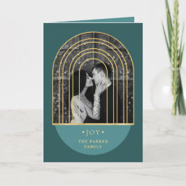 Tarjeta Festiva Arco dorado | Foto de Navidades verdes profundos
