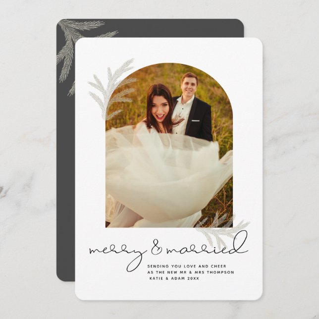 Tarjeta Festiva Arco elegante | Arándano y Matrimonio Moderno Spru (Anverso / Reverso)