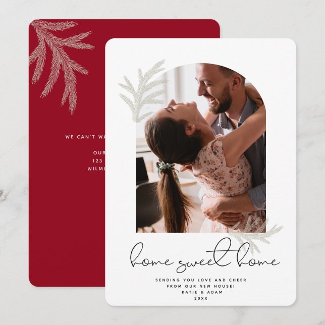 Tarjeta Festiva Arco elegante | DOMICILIO DE CASA DE HOGAR Spruce  (Anverso / Reverso)