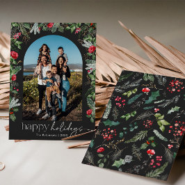 Tarjeta Festiva Arco floral botánico gris oscuro chic 1 foto