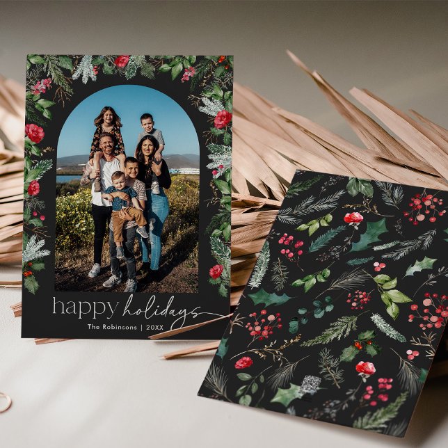 Tarjeta Festiva Arco floral botánico gris oscuro chic 1 foto (Subido por el creador)