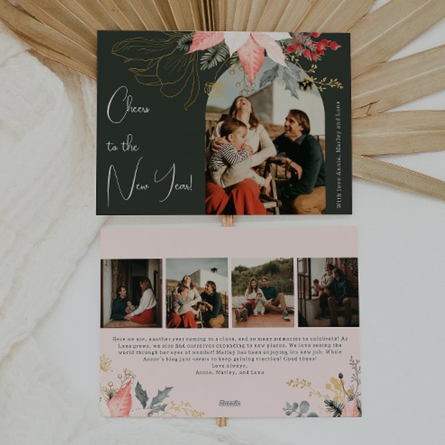 Tarjeta Festiva Arco floral de Boho anima la foto del Año Nuevo Ci (Subido por el creador)