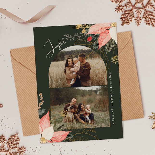 Tarjeta Festiva Arco floral de invierno moderno jovial dos fotos (Subido por el creador)