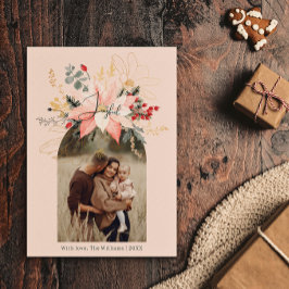 Tarjeta Festiva Arco floral de invierno moderno jovial rosa dos fo