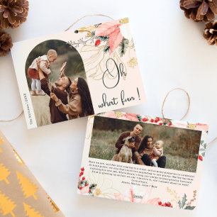 Tarjeta Festiva Arco floral de invierno rosa Oh Qué divertido dos