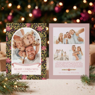 Tarjeta Festiva Arco floral de poinsettia grandmillennial para 4 f