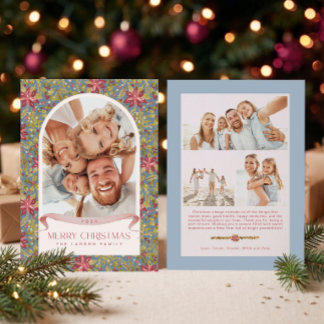 Tarjeta Festiva Arco floral de poinsettia grandmillennial para 4 f