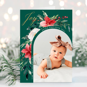 Tarjeta Festiva Arco Floral Elegante y Foto