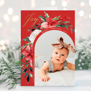 Tarjeta Festiva Arco Floral Elegante y Foto