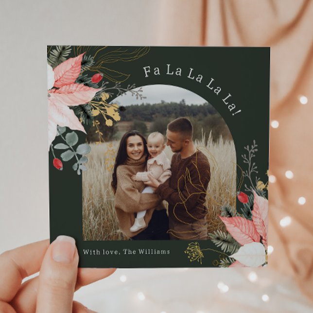 Tarjeta Festiva Arco floral invernal Fa La La La La One Photo (Subido por el creador)