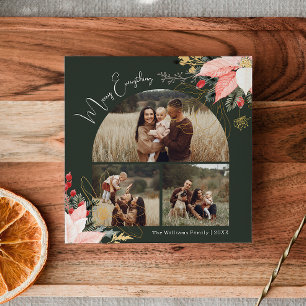 Tarjeta Festiva Arco floral invernal Merry Everything Three Photo