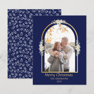 Tarjeta Festiva Arco floral minimalista moderno foto azul real