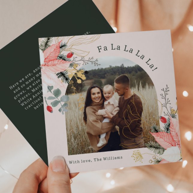 Tarjeta Festiva Arco floral Rosa Fa La La La La One Foto (Subido por el creador)