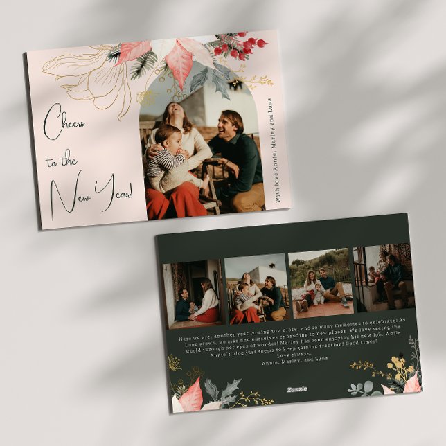 Tarjeta Festiva Arco floral rosa vitorea la foto del Año Nuevo 5 (Subido por el creador)