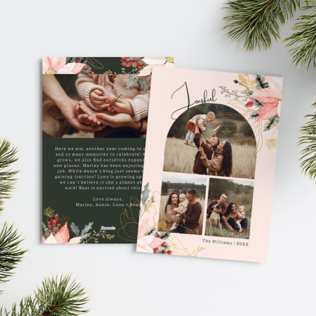 Tarjeta Festiva Arco floral rosado alegre para cuatro Navidades fo (Subido por el creador)