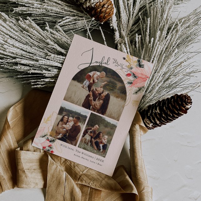Tarjeta Festiva Arco floral rosado alegre para tres Navidades de f (Subido por el creador)