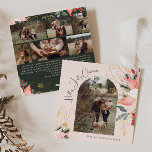 Tarjeta Festiva Arco floral rosado Holly Jolly Navidades siete fot<br><div class="desc">Este arco floral rosado holly jolly Navidad siete tarjetas de vacaciones fotográficas con un diseño caprichoso y elegante, con vibrantes ilustraciones acuarelas de poinsettias rojas y rosas y delicada vegetación invernal. Con elementos botánicos de moda como el pino, la harina y las bayas de invierno, la colorida paleta de la...</div>