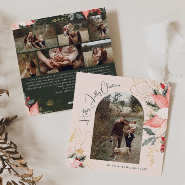 Tarjeta Festiva Arco floral rosado Holly Jolly Navidades siete fot (Subido por el creador)