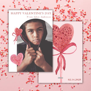 Tarjeta Festiva Arco Foto Corazón Rosa Chupachups Moderno